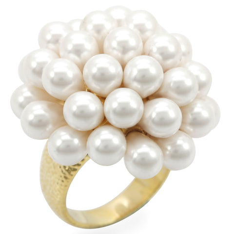 1W052 - Gold Brass Ring with Synthetic  in White