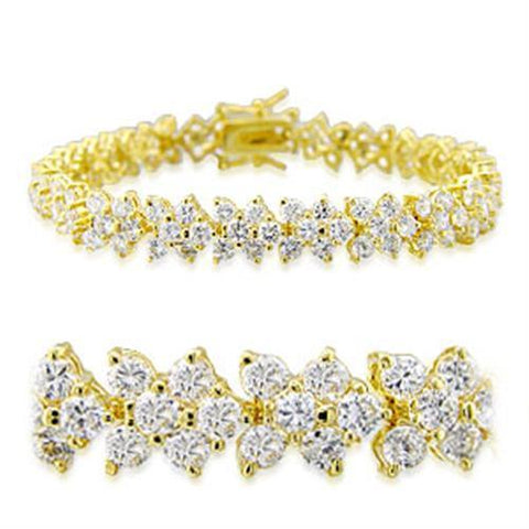 32012 - Gold Brass Bracelet with AAA Grade CZ  in Clear