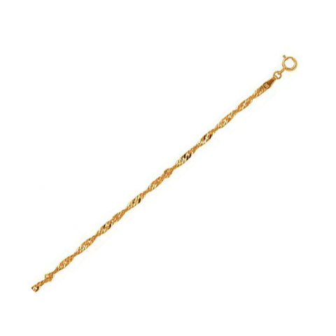 Size: 10 - 10k Yellow Gold Singapore Anklet 2.2mm