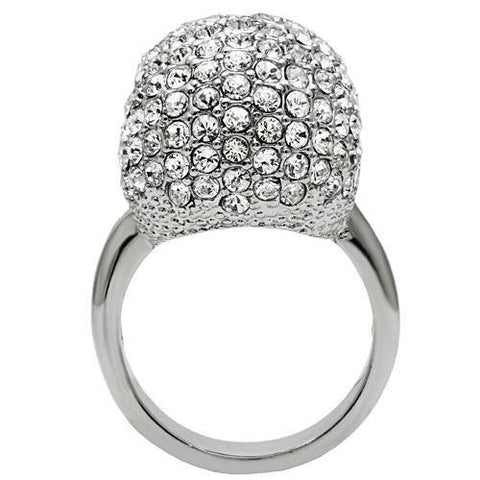 3W008 - Rhodium White Metal Ring with Top Grade Crystal  in Clear