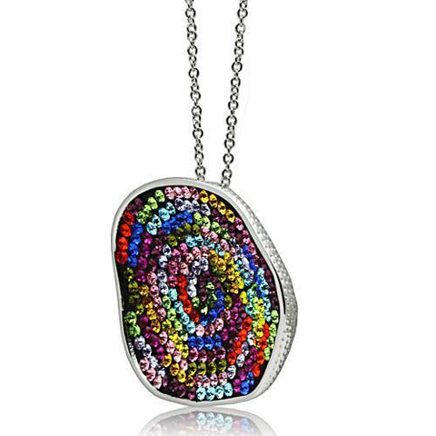 3W071 - Rhodium Brass Pendant with Top Grade Crystal  in Multi Color