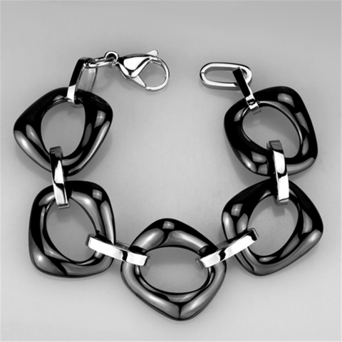 3W1013 - High polished (no plating) Stainless Steel Bracelet with Ceramic  in Jet