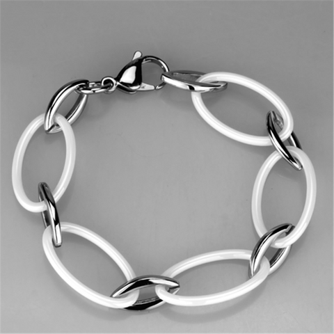 3W1014 - High polished (no plating) Stainless Steel Bracelet with Ceramic  in White