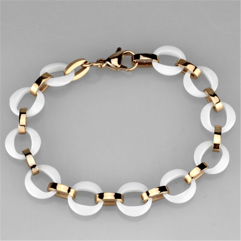 3W1015 - IP Rose Gold(Ion Plating) Stainless Steel Bracelet with Ceramic  in White