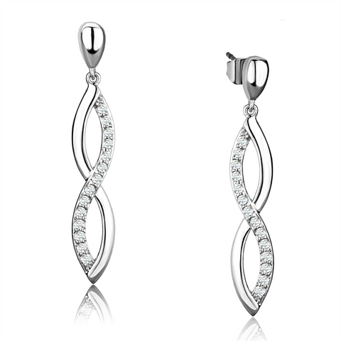 3W1045 - Rhodium Brass Earrings with AAA Grade CZ  in Clear