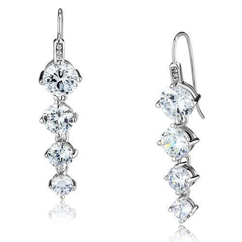 3W1287 - Rhodium Brass Earrings with AAA Grade CZ  in Clear