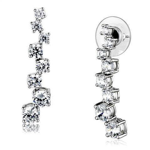 3W1352 - Rhodium Brass Earrings with AAA Grade CZ  in Clear