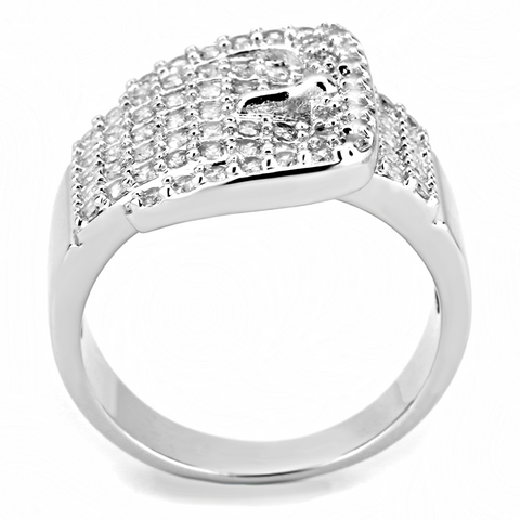 3W1502 - Rhodium Brass Ring with AAA Grade CZ  in Clear