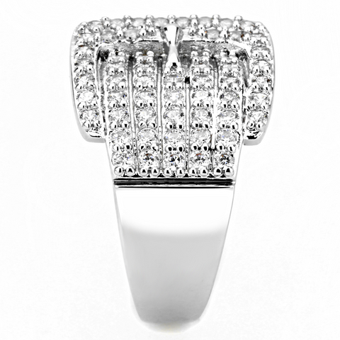 3W1502 - Rhodium Brass Ring with AAA Grade CZ  in Clear