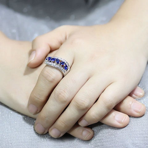 3W1569 - Rhodium Brass Ring with Synthetic Spinel in London Blue