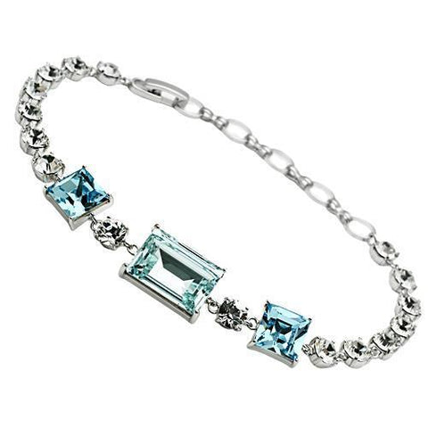 3W176 - Rhodium Brass Bracelet with Top Grade Crystal  in Sea Blue