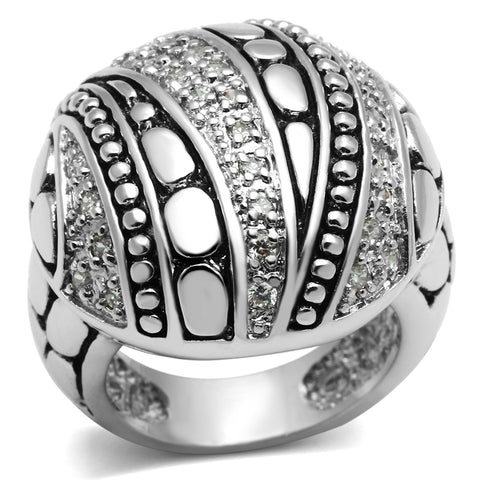 3W244 - Rhodium Brass Ring with AAA Grade CZ  in Clear