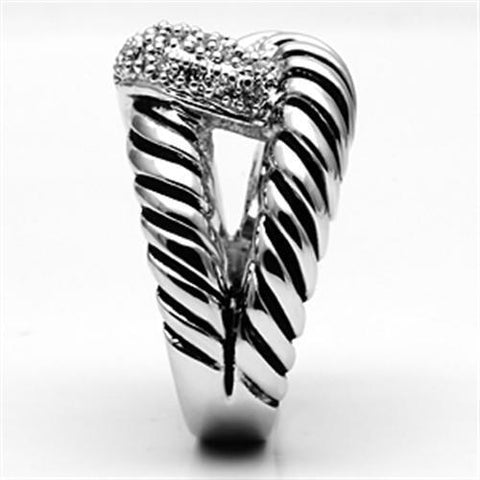 3W298 - Rhodium Brass Ring with AAA Grade CZ  in Clear