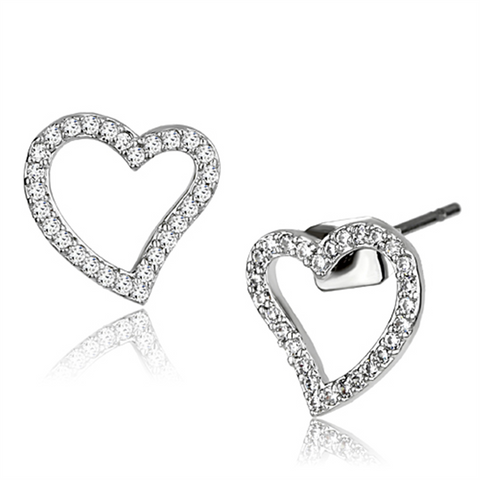 3W346 - Rhodium Brass Earrings with AAA Grade CZ  in Clear