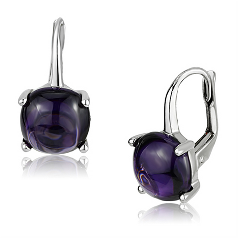 3W353 - Rhodium Brass Earrings with AAA Grade CZ  in Amethyst