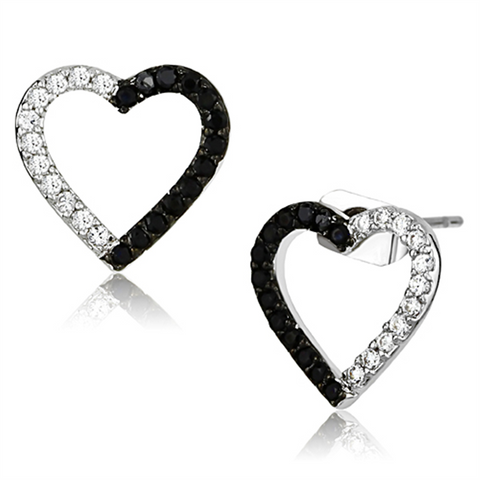 3W381 - Rhodium + Ruthenium Brass Earrings with AAA Grade CZ  in Jet