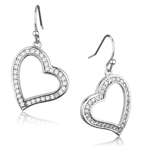 3W628 - Rhodium Brass Earrings with AAA Grade CZ  in Clear