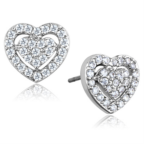 3W636 - Rhodium Brass Earrings with AAA Grade CZ  in Clear