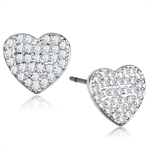 3W695 - Rhodium Brass Earrings with AAA Grade CZ  in Clear