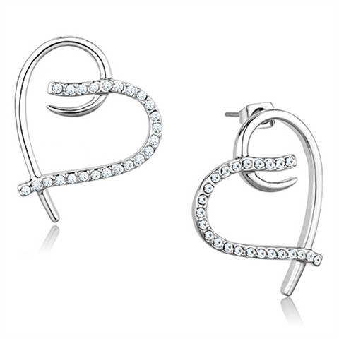 3W708 - Rhodium Brass Earrings with AAA Grade CZ  in Clear