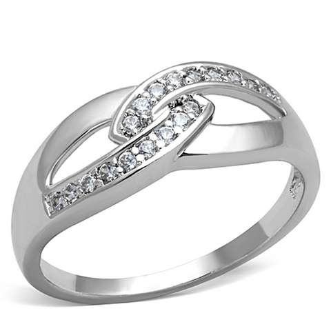 3W763 - Rhodium Brass Ring with AAA Grade CZ  in Clear