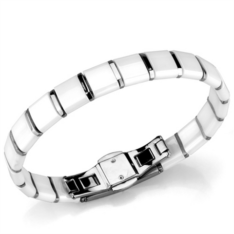 3W985 - High polished (no plating) Stainless Steel Bracelet with Ceramic  in White