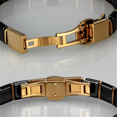 3W986 - IP Rose Gold(Ion Plating) Stainless Steel Bracelet with Ceramic  in Jet