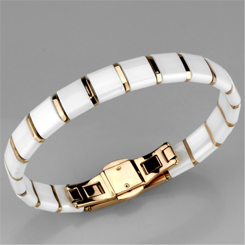 3W987 - IP Rose Gold(Ion Plating) Stainless Steel Bracelet with Ceramic  in White