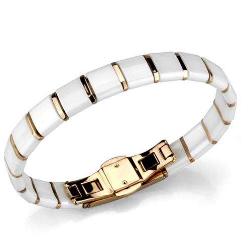 3W987 - IP Rose Gold(Ion Plating) Stainless Steel Bracelet with Ceramic  in White