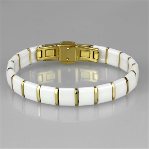 3W989 - IP Gold(Ion Plating) Stainless Steel Bracelet with Ceramic  in White