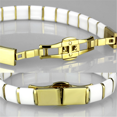 3W989 - IP Gold(Ion Plating) Stainless Steel Bracelet with Ceramic  in White