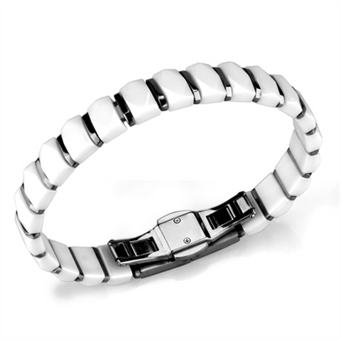 3W991 - High polished (no plating) Stainless Steel Bracelet with Ceramic  in White