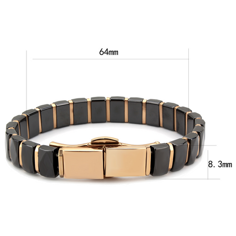 3W992 - IP Rose Gold(Ion Plating) Stainless Steel Bracelet with Ceramic  in Jet