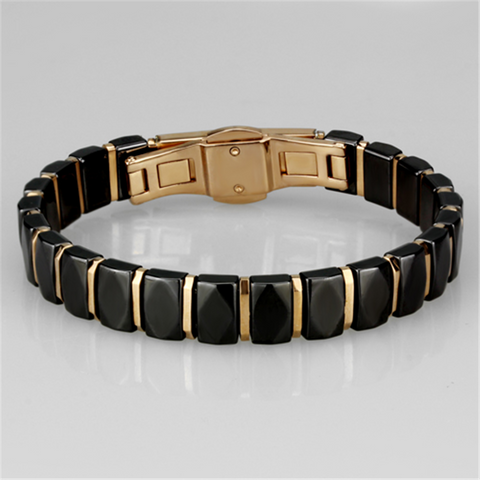 3W992 - IP Rose Gold(Ion Plating) Stainless Steel Bracelet with Ceramic  in Jet