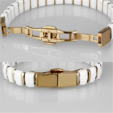 3W993 - IP Rose Gold(Ion Plating) Stainless Steel Bracelet with Ceramic  in White