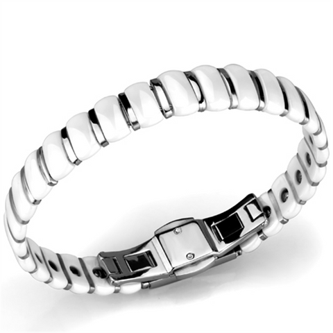 3W994 - High polished (no plating) Stainless Steel Bracelet with Ceramic  in White