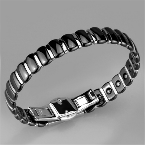 3W995 - High polished (no plating) Stainless Steel Bracelet with Ceramic  in Jet