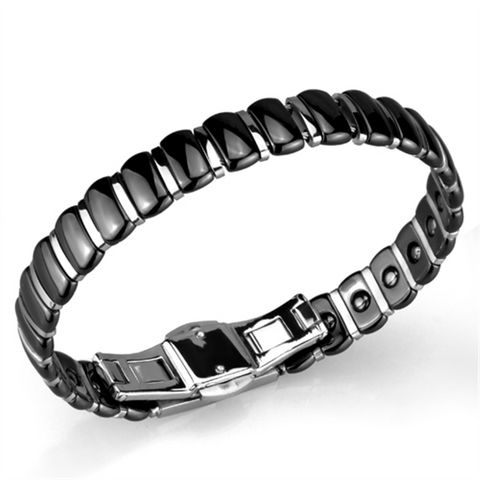 3W995 - High polished (no plating) Stainless Steel Bracelet with Ceramic  in Jet