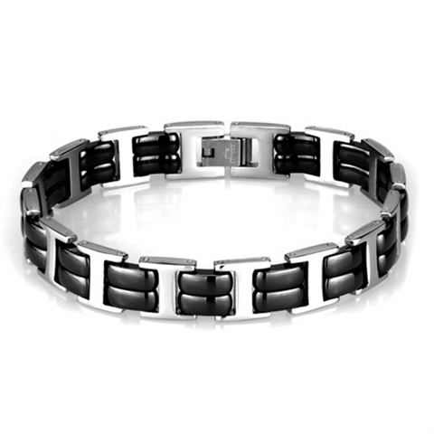 3W996 - High polished (no plating) Stainless Steel Bracelet with Ceramic  in Jet