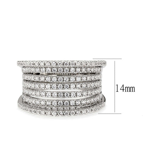 3W1609 - Rhodium Brass Ring with AAA Grade CZ in Clear