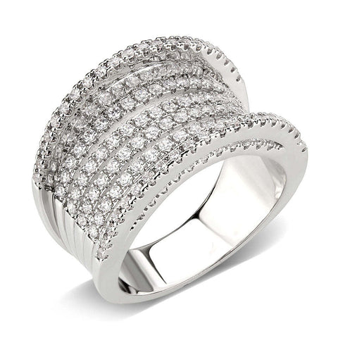 3W1609 - Rhodium Brass Ring with AAA Grade CZ in Clear