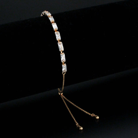 3W1663 - Rose Gold Brass Bracelet with AAA Grade CZ in Clear