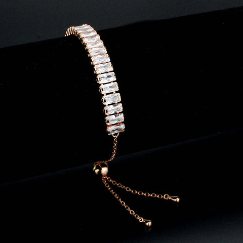 3W1678 - Rose Gold Brass Bracelet with AAA Grade CZ in Clear