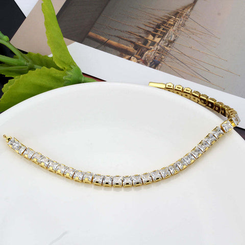 3W1698 - Gold Brass Bracelet with AAA Grade CZ in Clear