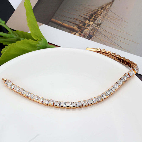 3W1699 - Rose Gold Brass Bracelet with AAA Grade CZ in Clear