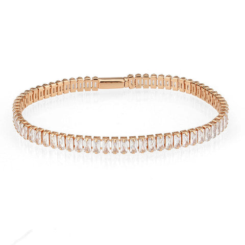 3W1702 - Rose Gold Brass Bracelet with AAA Grade CZ in Clear