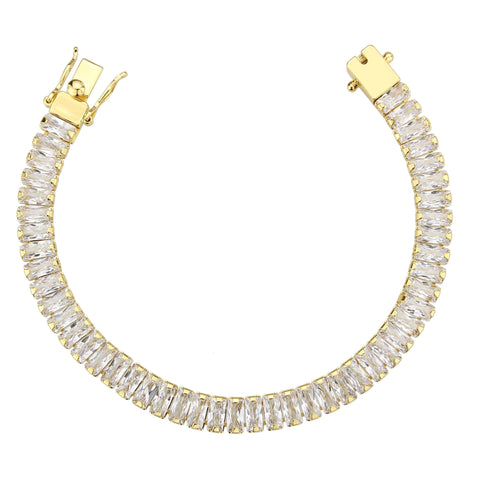 3W1704 - Gold Brass Bracelet with AAA Grade CZ in Clear