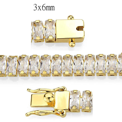 3W1704 - Gold Brass Bracelet with AAA Grade CZ in Clear