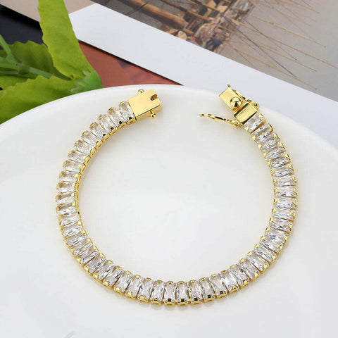 3W1704 - Gold Brass Bracelet with AAA Grade CZ in Clear