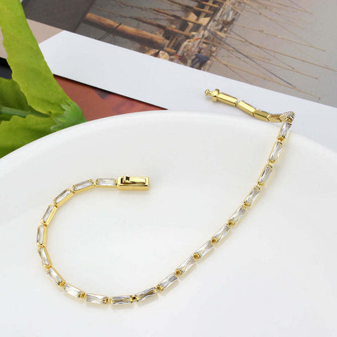 3W1707 - Gold Brass Bracelet with AAA Grade CZ in Clear